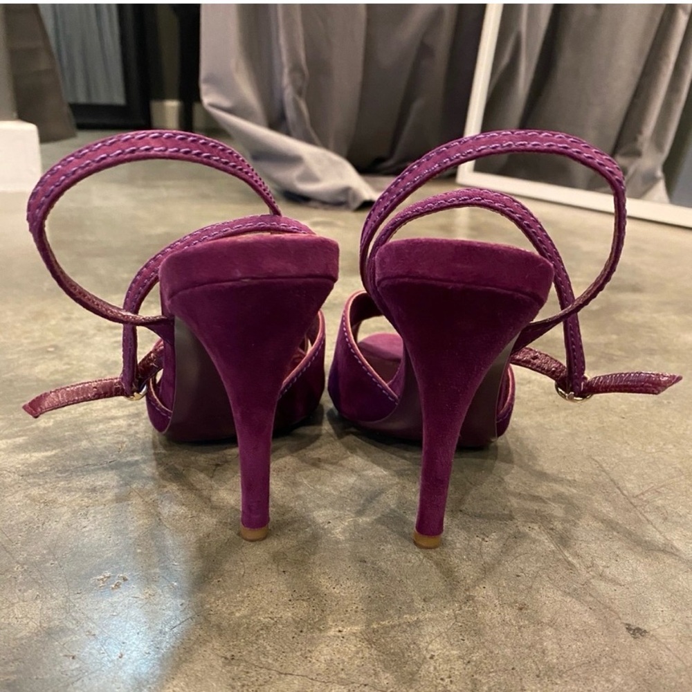 Saint Laurent Deep Plum Suede Slingback Heels - Picture 4 of 5